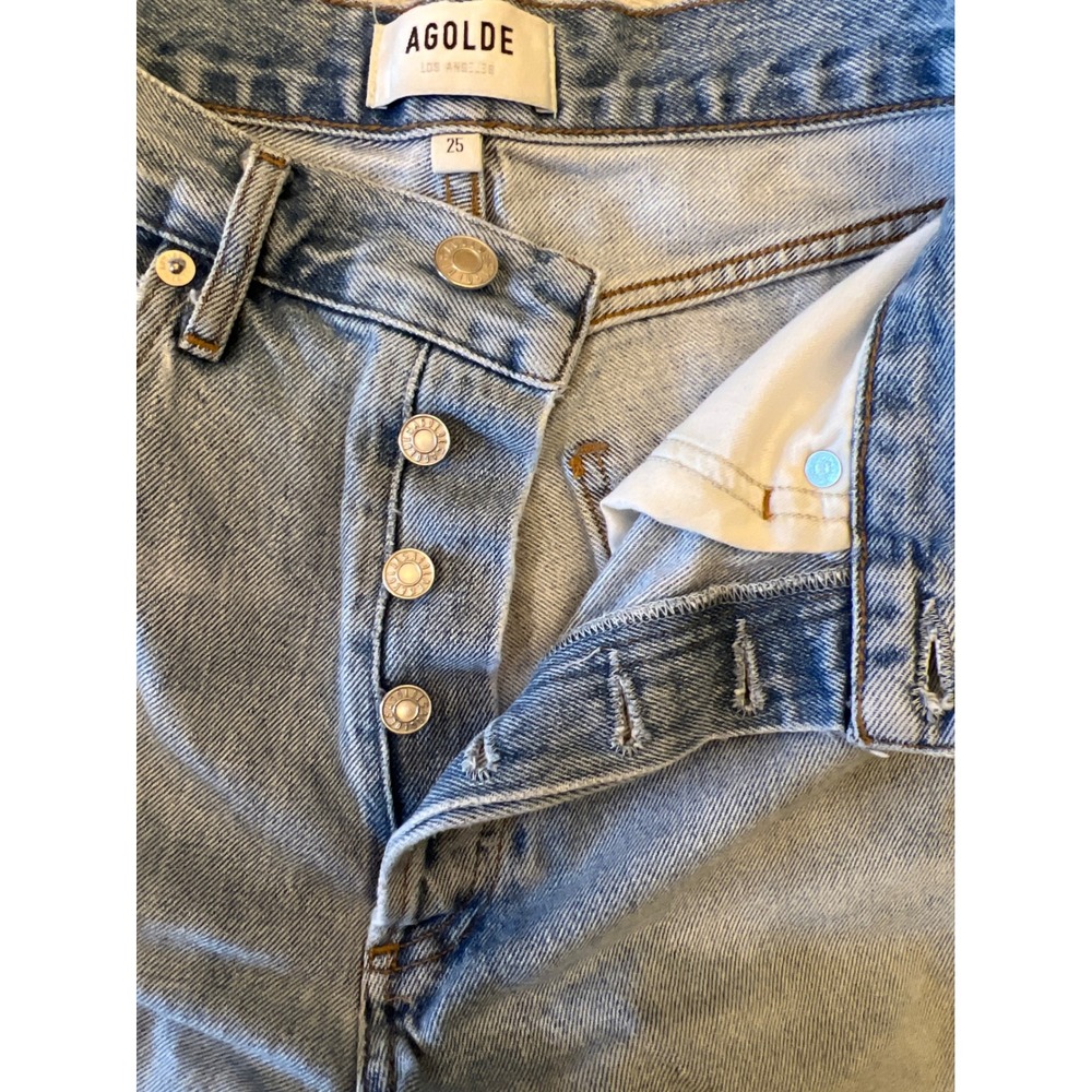 AGOLDE DEE High Rise Distressed Denim Shorts Light Wash Size 25 Button Fly